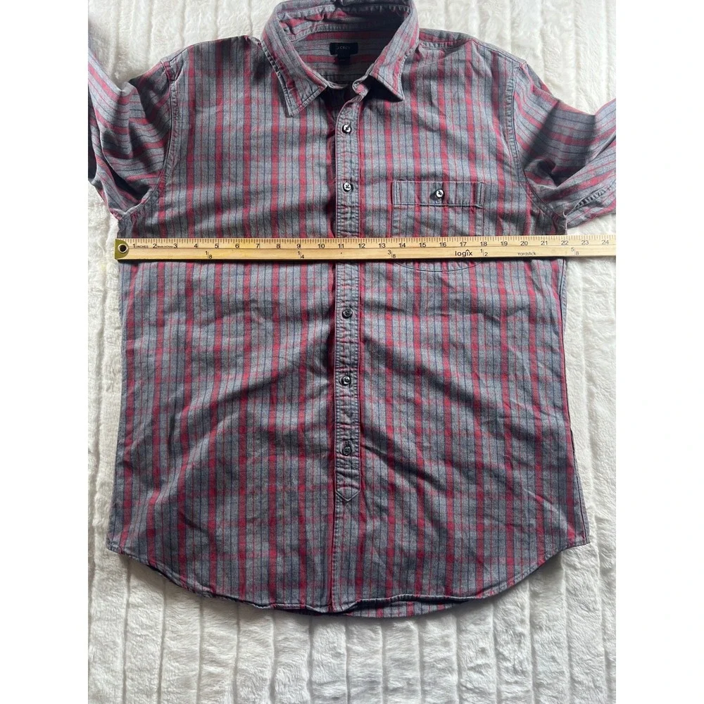 J. Crew Mens L Long Sleeve‎ Button Down Shirt Plaid Casual Gray Red Cotton Fall